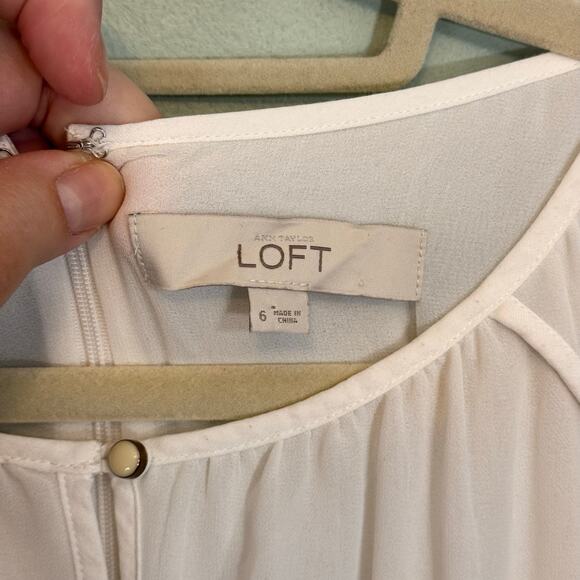 Ann Taylor Loft Mini Shift Dress 6 White Pink Two-Tone Keyhole Button Sleeveless - Picture 5 of 9